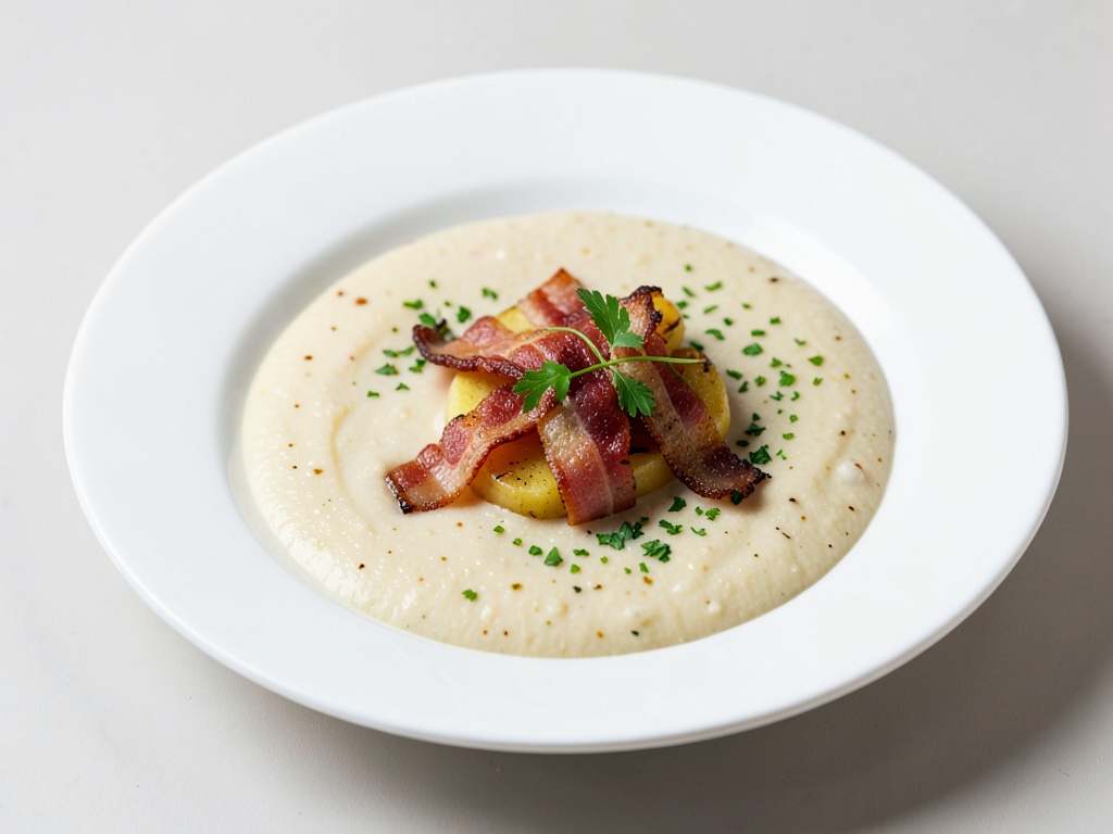 Zuppa di patate cremosa con pancetta croccante