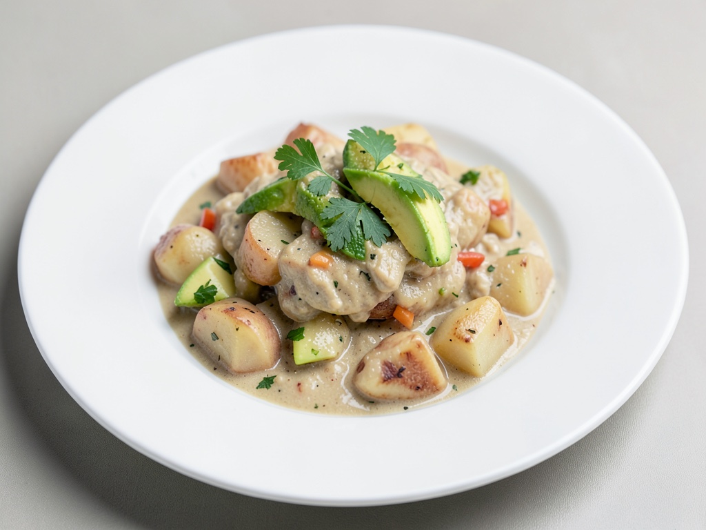 Zuppa cremosa di patate con avocado