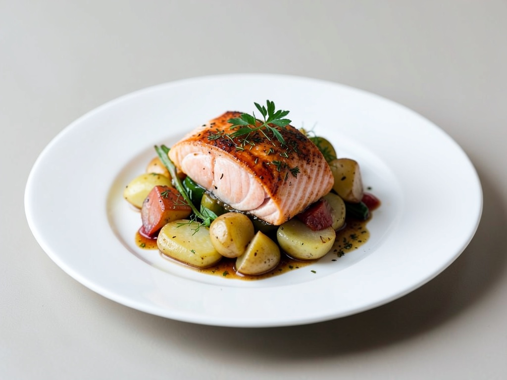 Verdure di patate con salmone