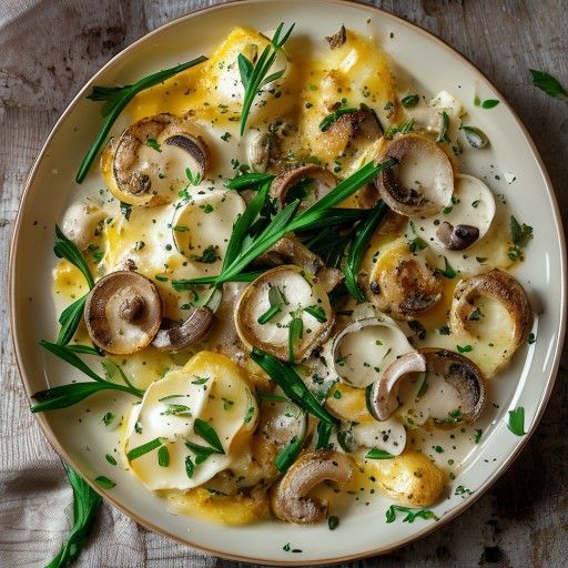 Gratin di patate cremoso con porri e funghi champignon
