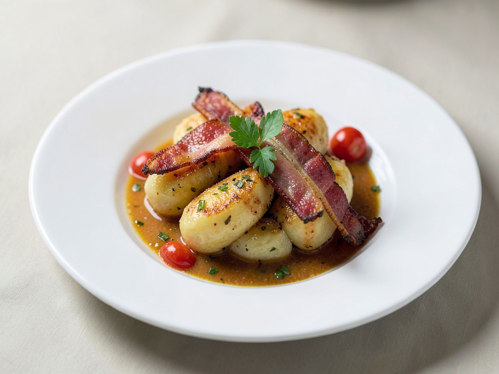 Schlesische Kartoffelklöße mit knusprigem Speck