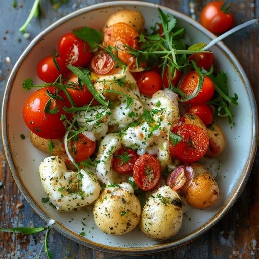 Pommes de terre au four farcies à l'oignon vert, au quark et aux tomates