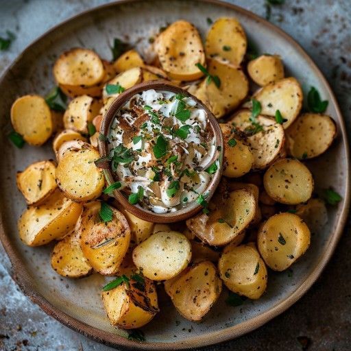 Pommes de terre croustillantes à la croûte de noix et dip au raifort piquant