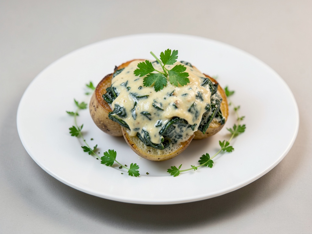Patate al forno ripiene di crema agli spinaci