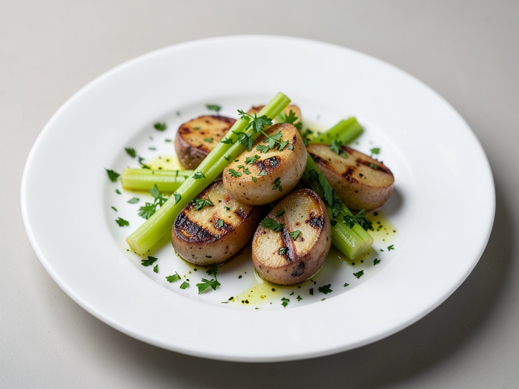 Patate alla griglia con sedano e olio al prezzemolo