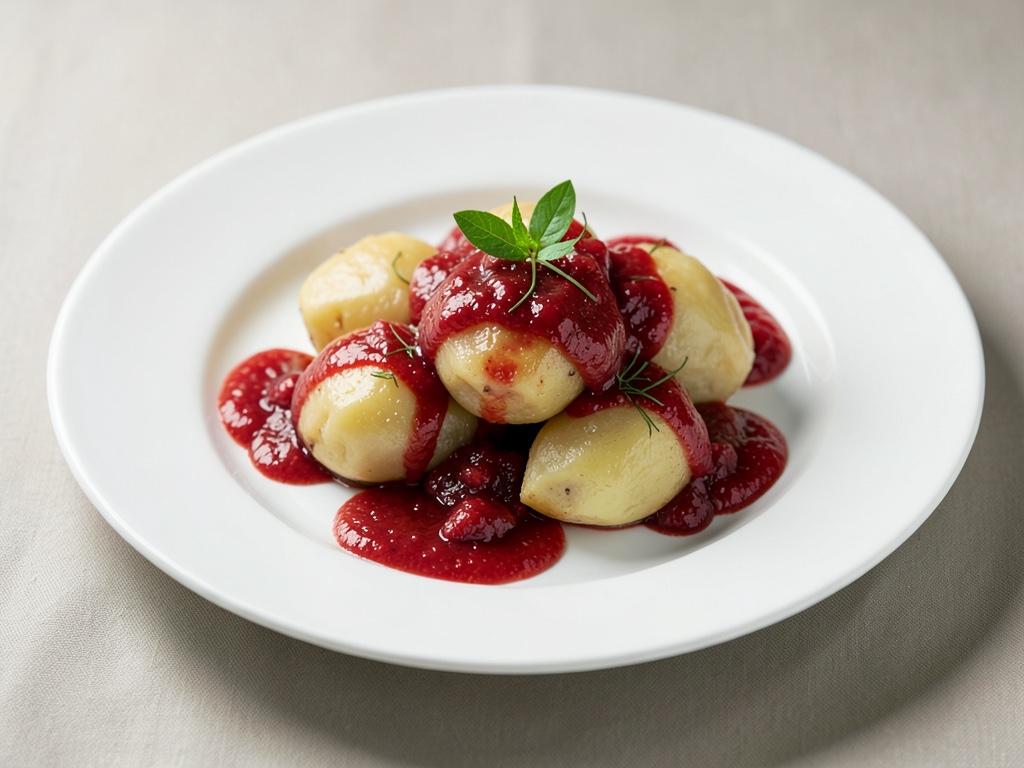 Kartoffelklöße mit Erdbeer-Rhabarber-Guss