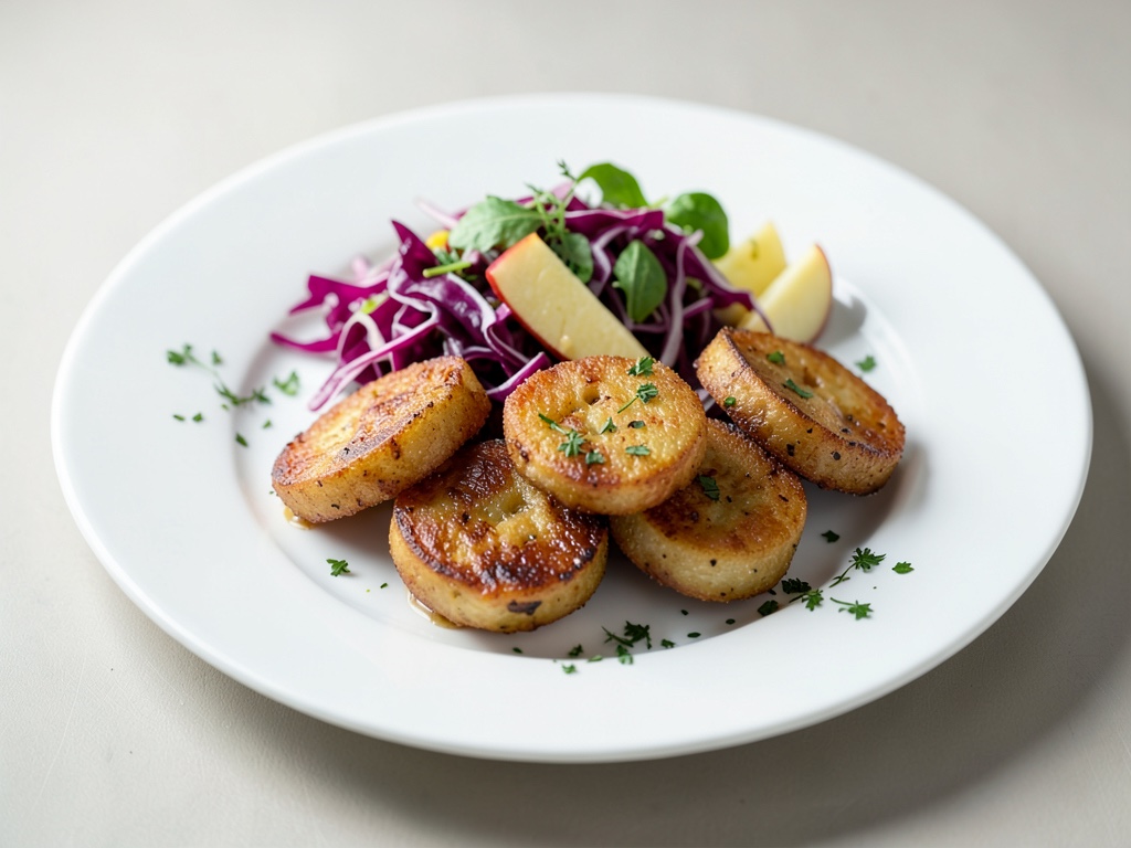 Anelli di patate con insalata di cavolo rosso e mela