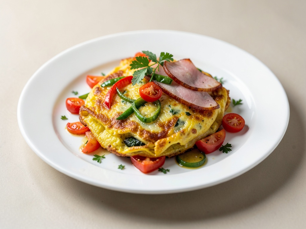 Omelette de pommes de terre croustillant aux poivrons et au jambon