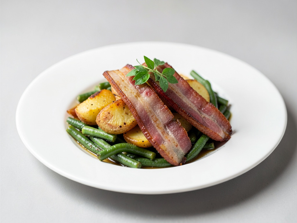 Padella croccante di patate e fagioli con pancetta
