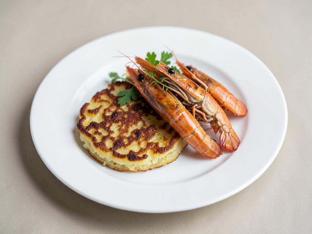 Patate fritte croccanti con grandi gamberi