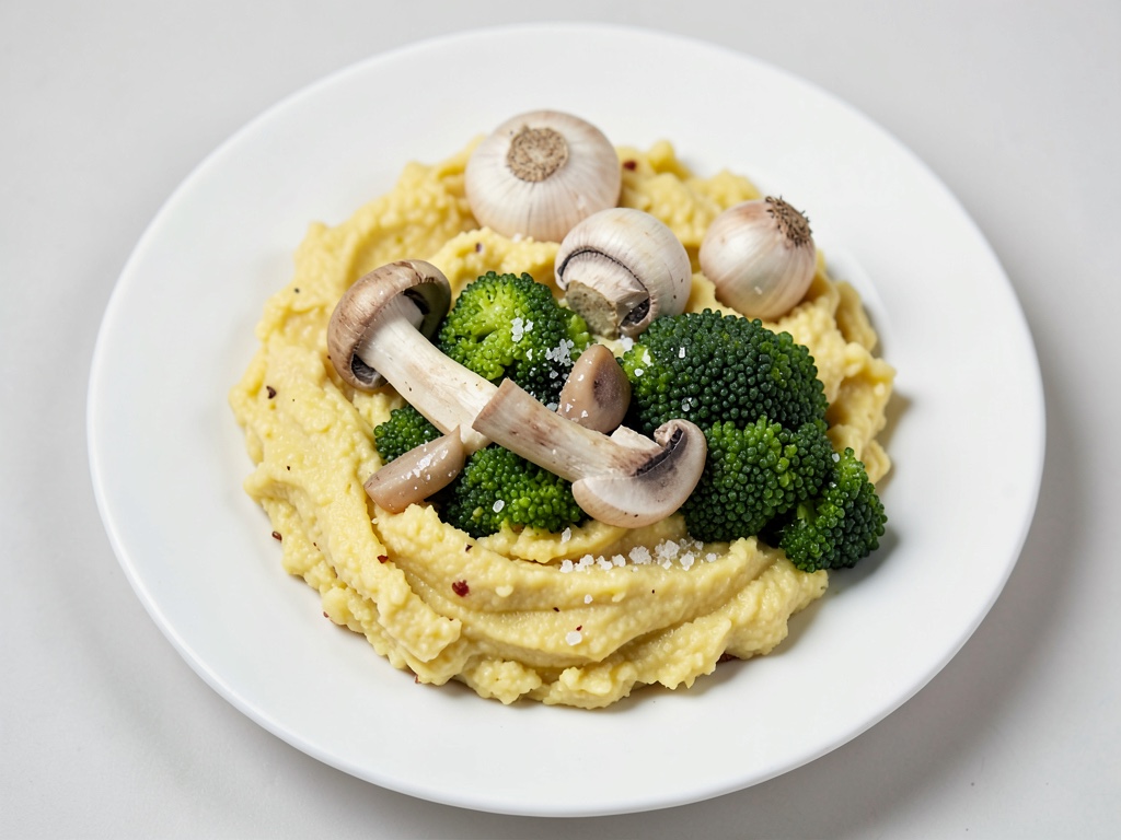Purè di patate cremoso con funghi saltati e cavolo di Bruxelles