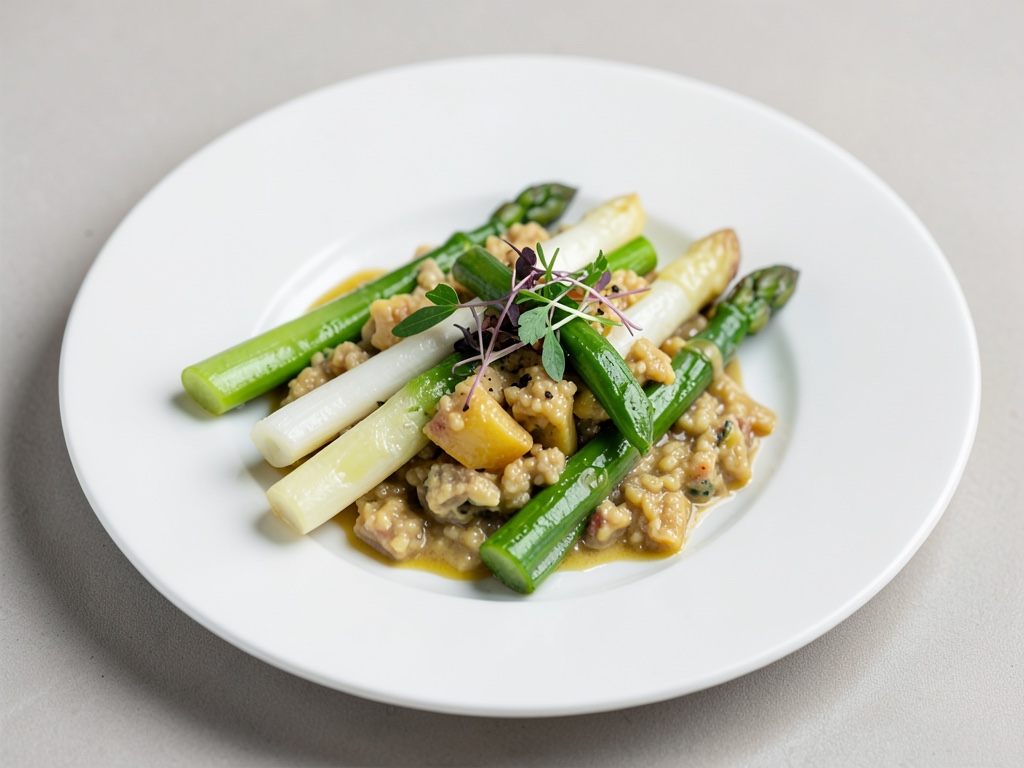 Ragù di patate con asparagi verdi e bianchi