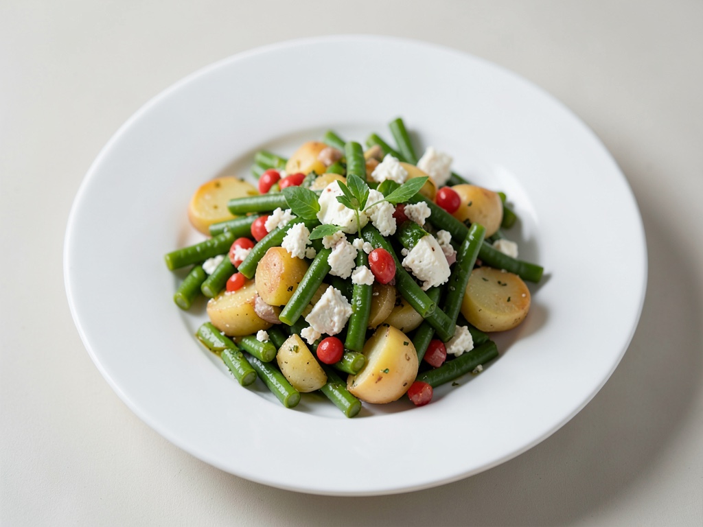 Salade de pommes de terre méditerranéenne aux haricots verts et fromage de chèvre