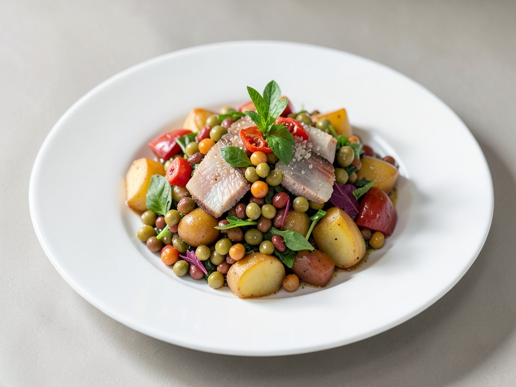 Salade d'automne aux pommes de terre et haricots avec matjes