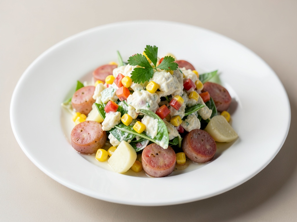 Classica insalata di patate con valeriana e salsicce