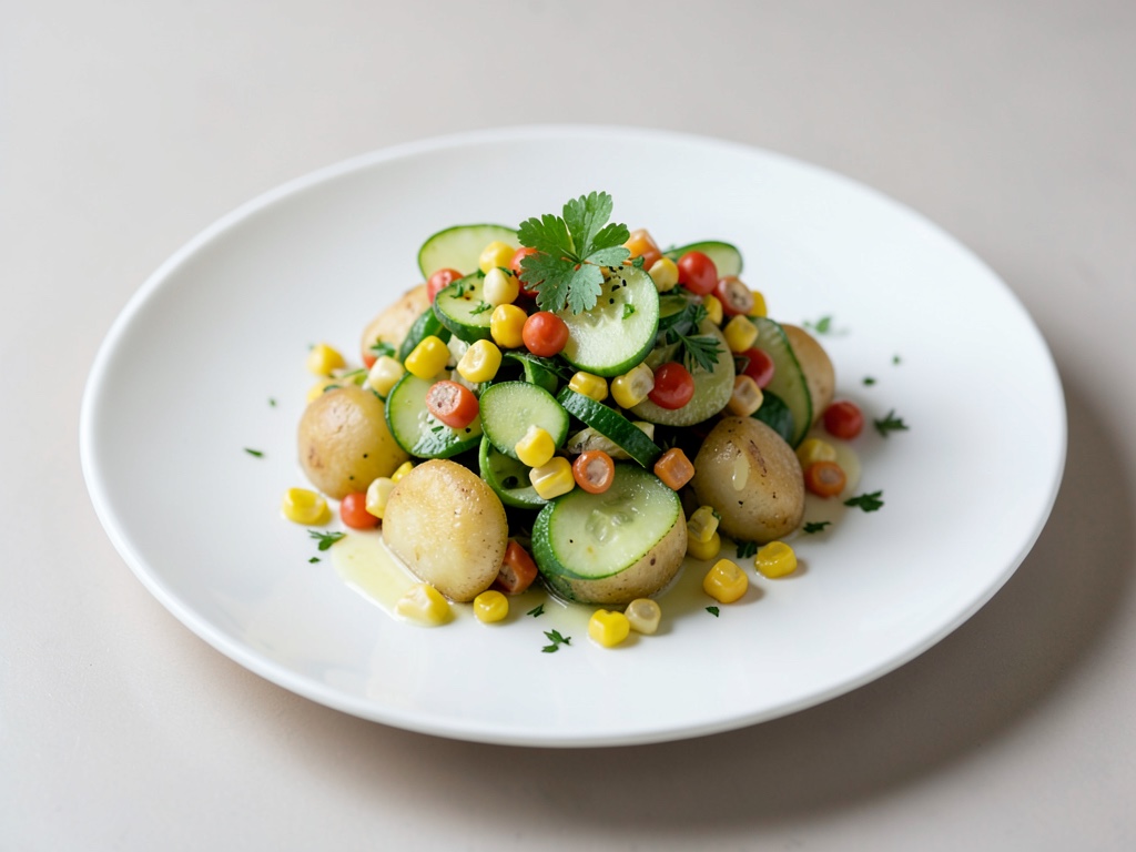 Salade fraîche de pommes de terre et concombres au maïs