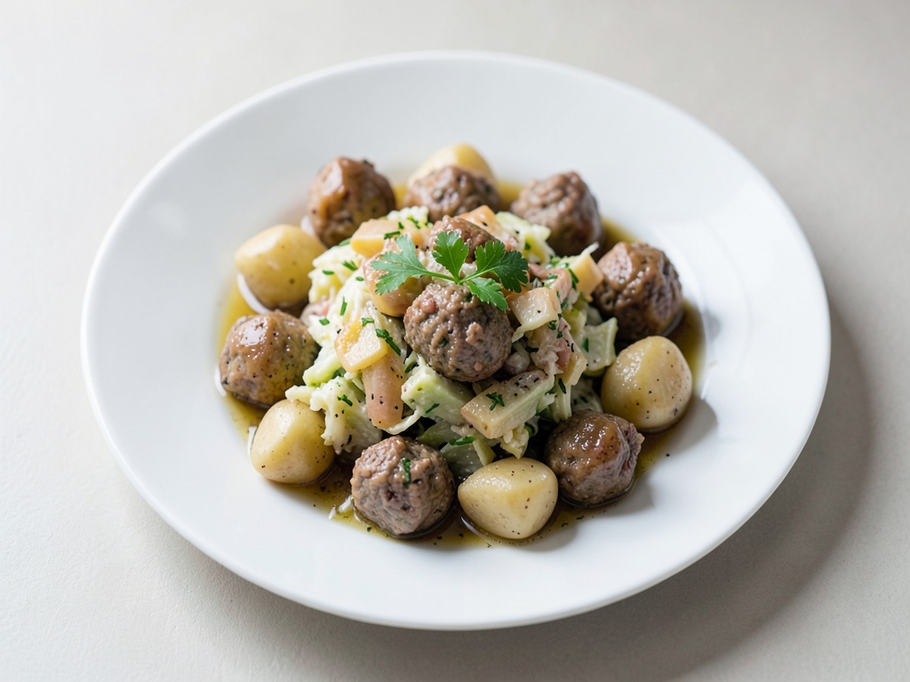 Salade de pommes de terre avec boulettes de viande