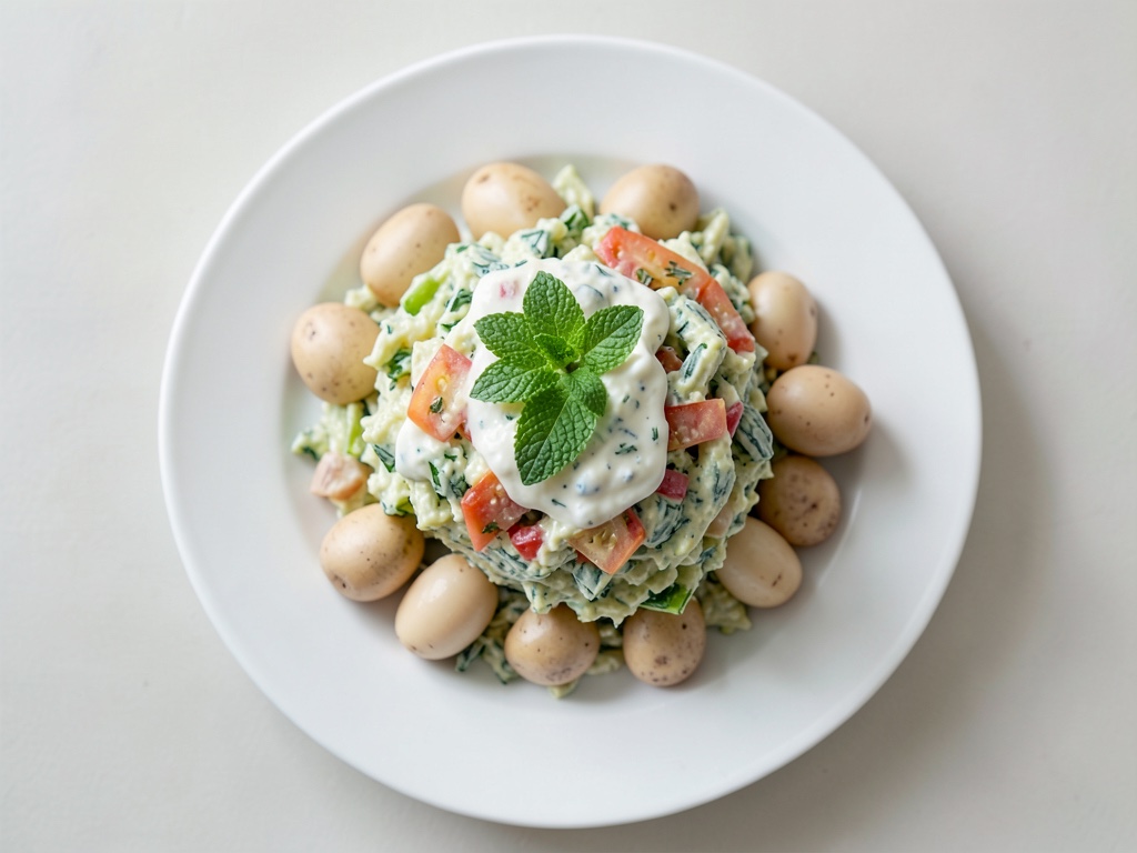 Classic potato salad with yogurt dressing and egg
