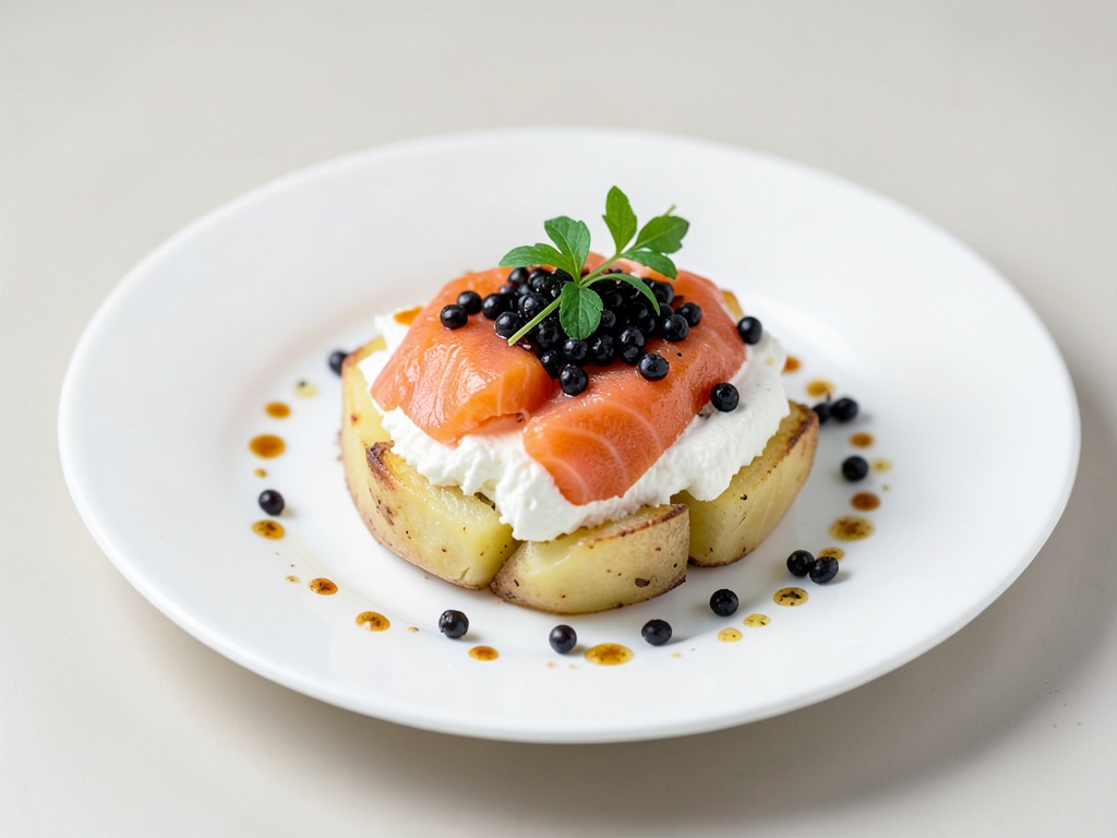 Patate ripiene con formaggio fresco, salmone e caviale