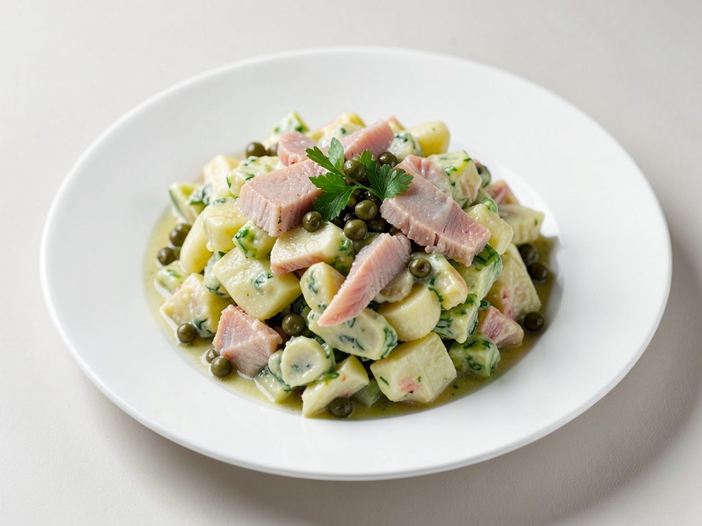Insalata di patate classica con trota affumicata e capperi