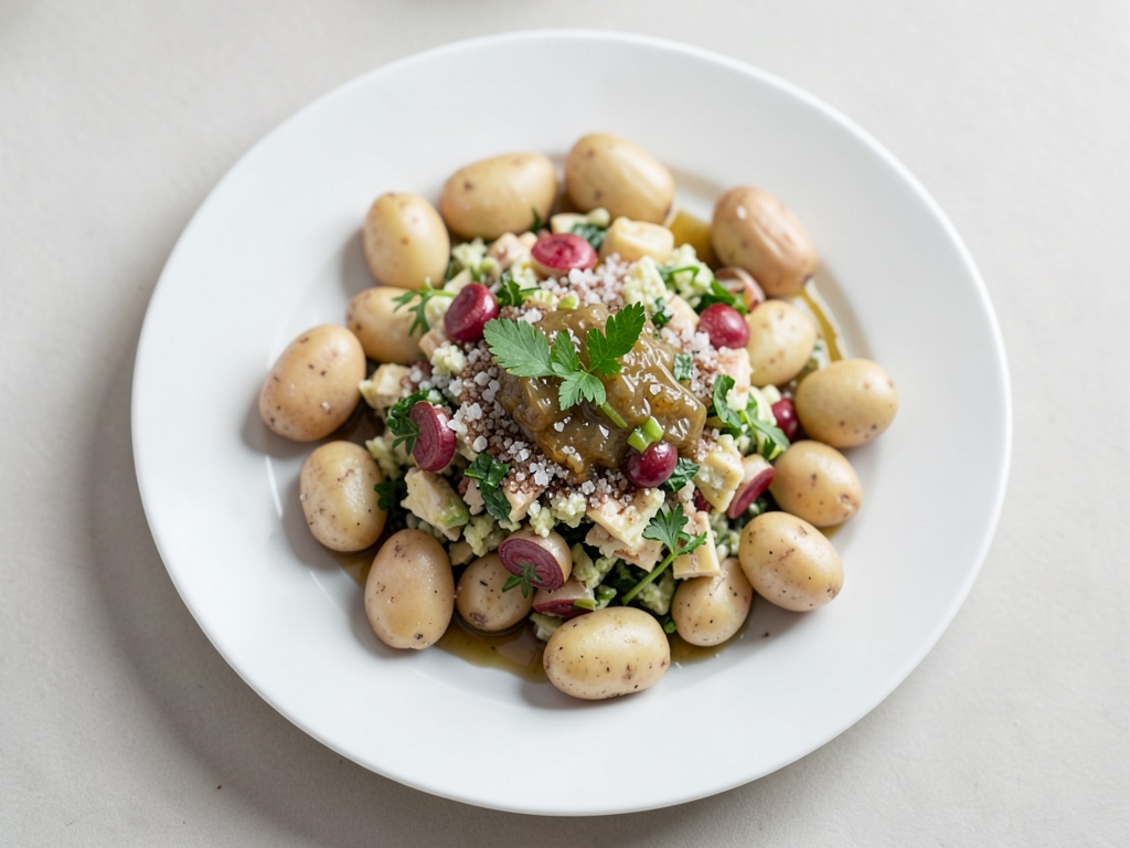 Insalata di patate fresca con mela e rucola