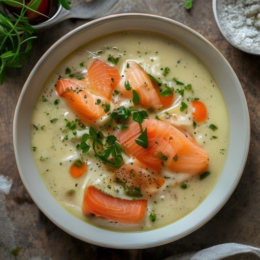 Zuppa cremosa di patate con salmone affumicato