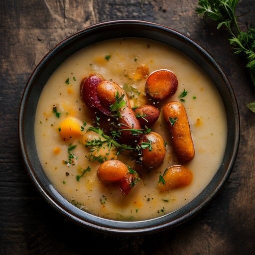 Soupe savoureuse aux pommes de terre et carottes avec saucisses