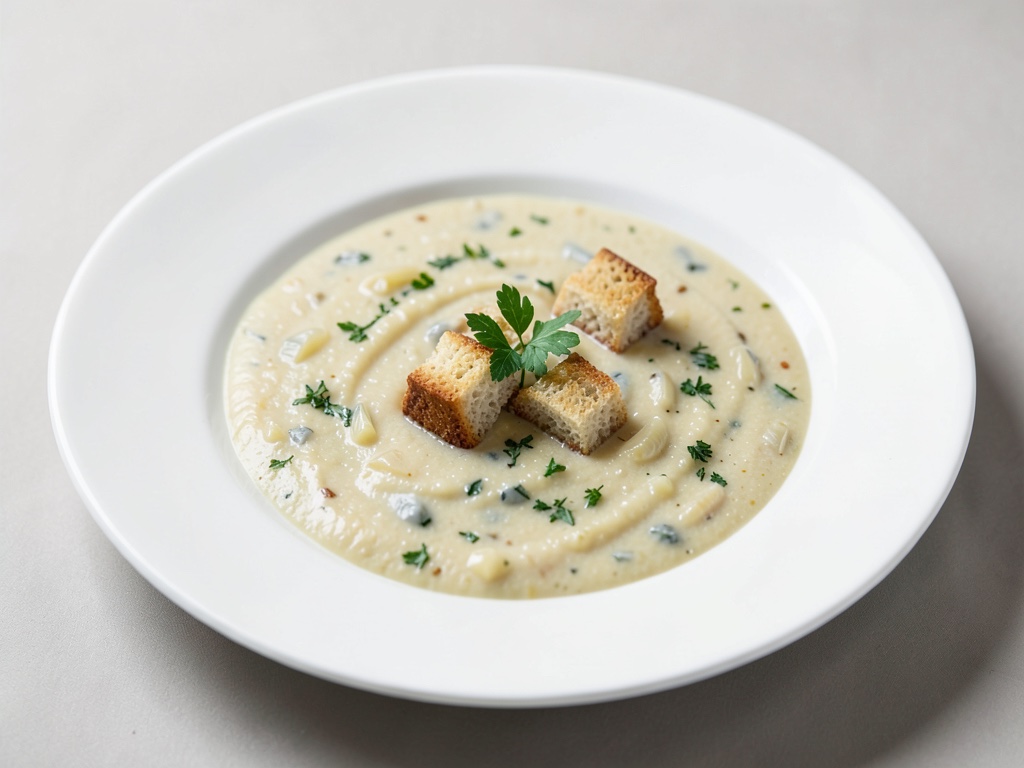 Cremige Lauch-Kartoffel-Suppe mit Croutons