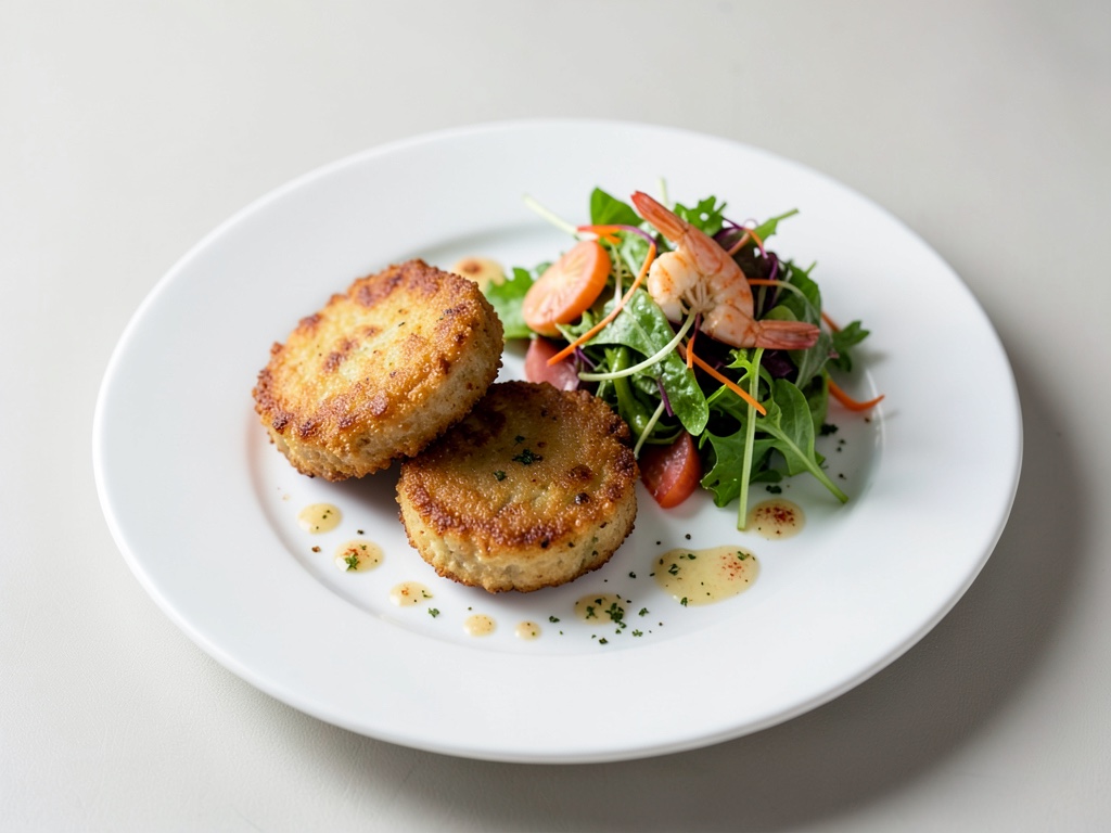 Croustillants de pommes de terre avec salade de crevettes fraîche