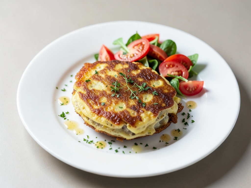 Padella di frittata di patate croccante con insalata di pomodori