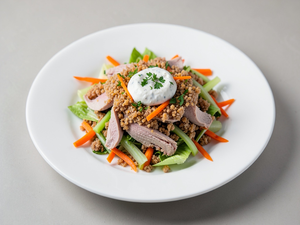 Insalata croccante di tacchino con carote, sedano e salsa