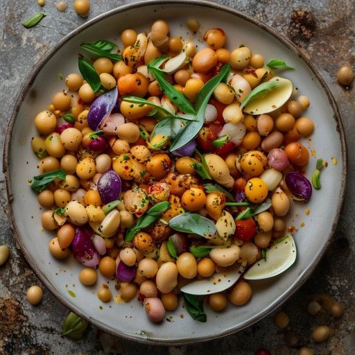 Insalata di ceci e fagioli colorati con marinatura calda