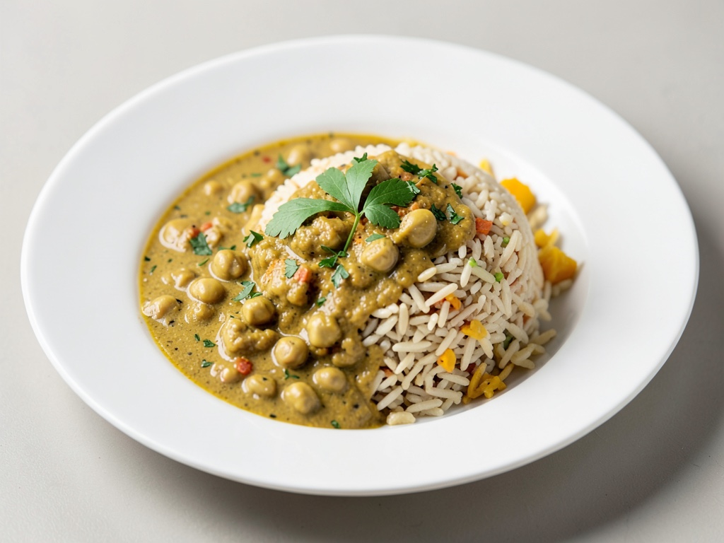 Curry crémeux aux pois chiches et coco avec riz parfumé au curcuma et coriandre