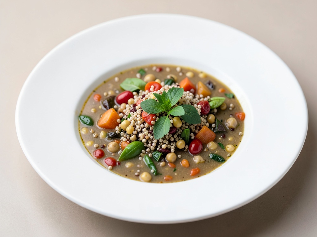 Herzhafte Suppe mit Kichererbsen, Quinoa und Gemüse