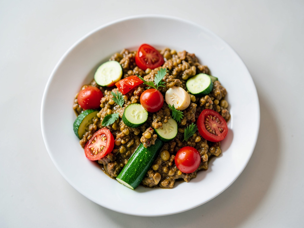 Shakshuka salata con ceci, zucchine e pomodori