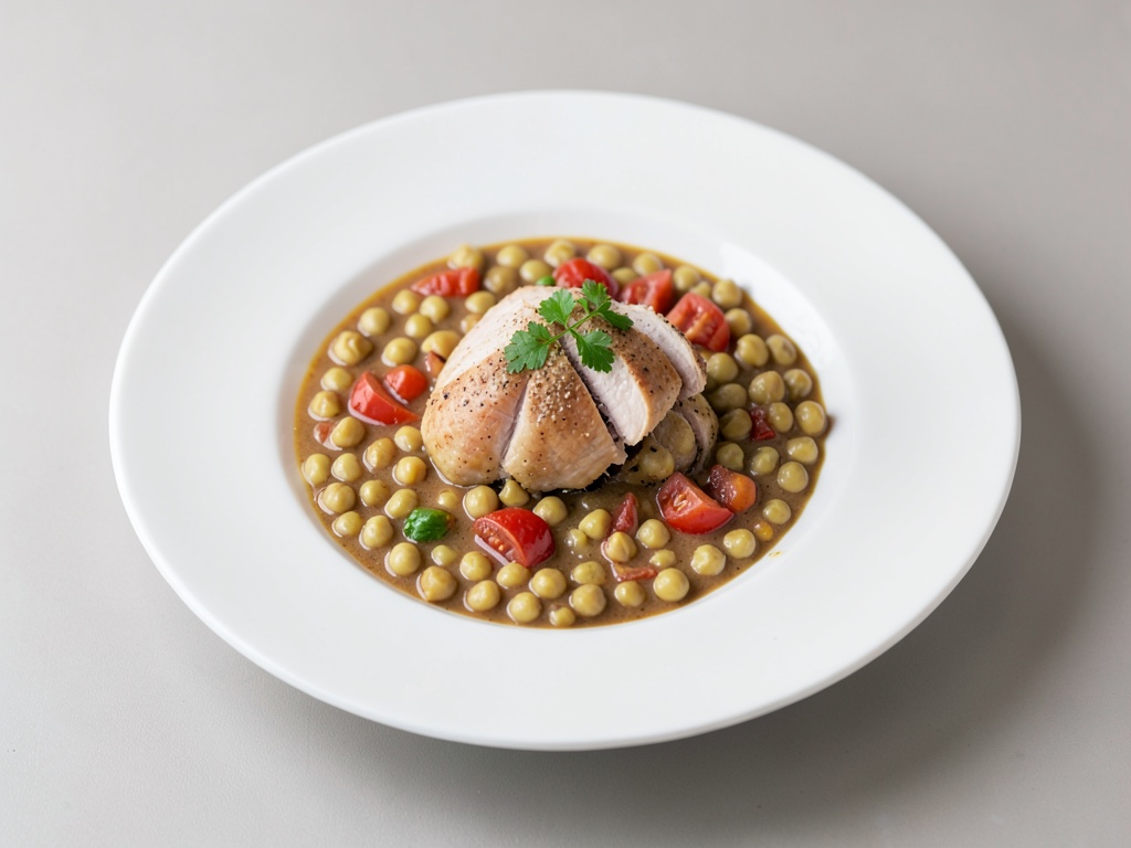 Zuppa cremosa di ceci e pomodori con tacchino