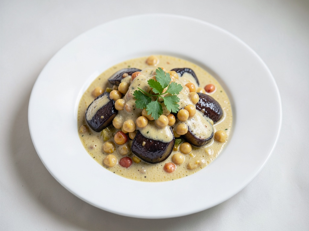 Curry crémeux au coco avec pois chiches et aubergines