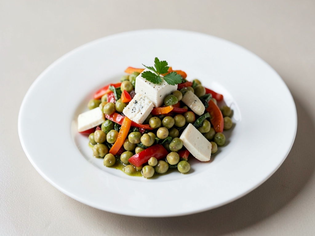 Frischer Kichererbsen-Salat mit Paprika und Schafskäse