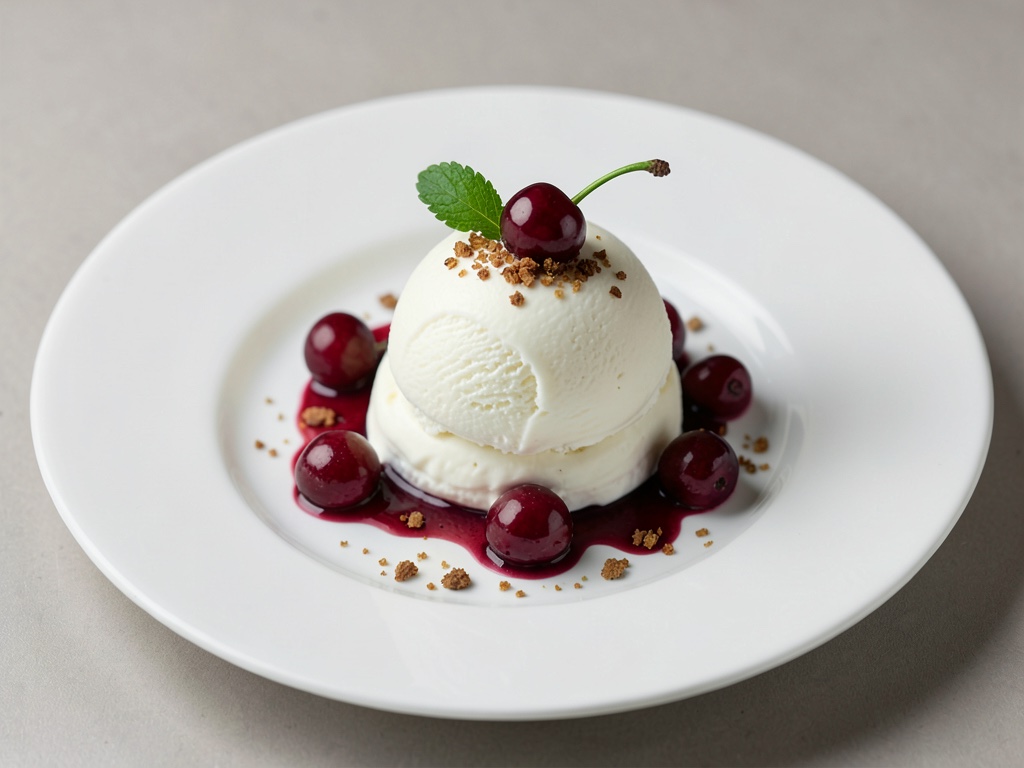 Selbstgemachtes Vanille-Eis mit Kirschen