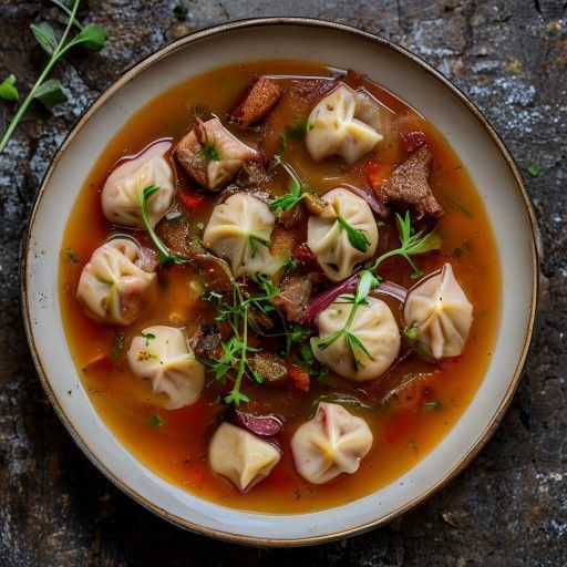 Chiaro brodo di verdure con polpettine di cervo