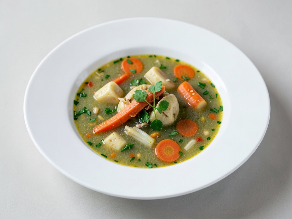 Soupe claire de légumes au céleri-rave et carottes
