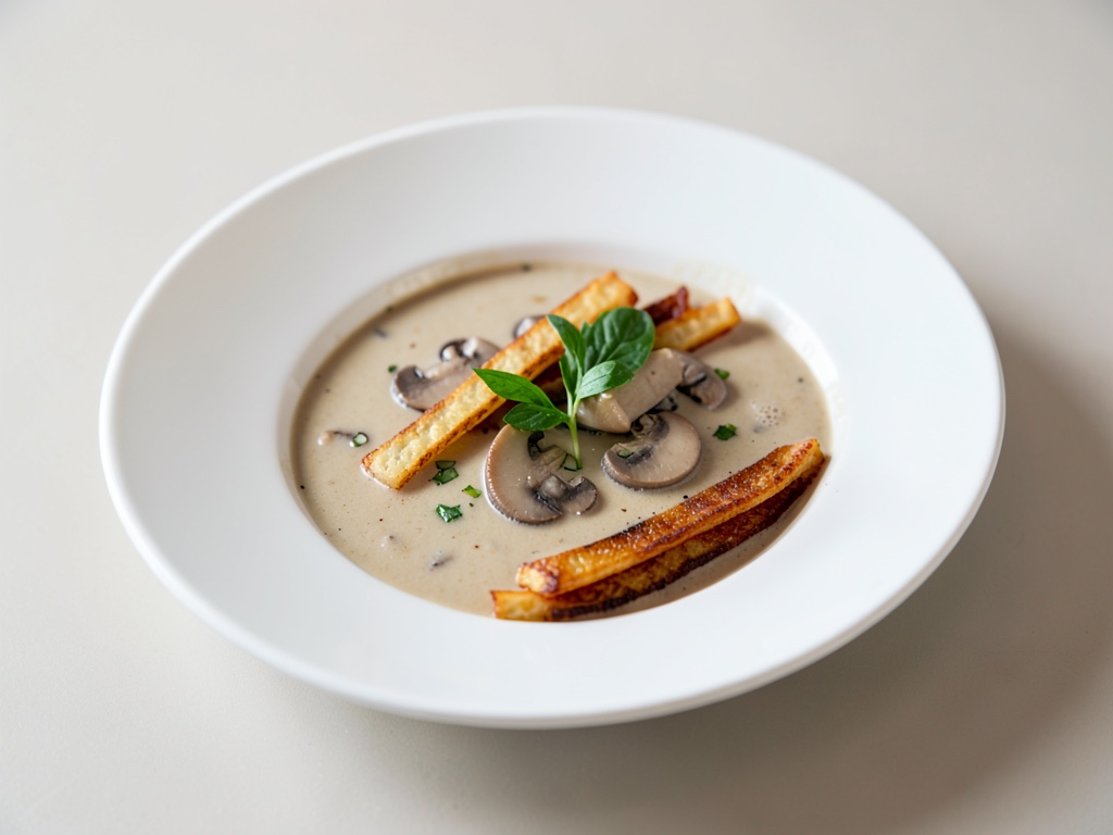 Klares Pilzsuppe mit Pfannkuchengarnitur