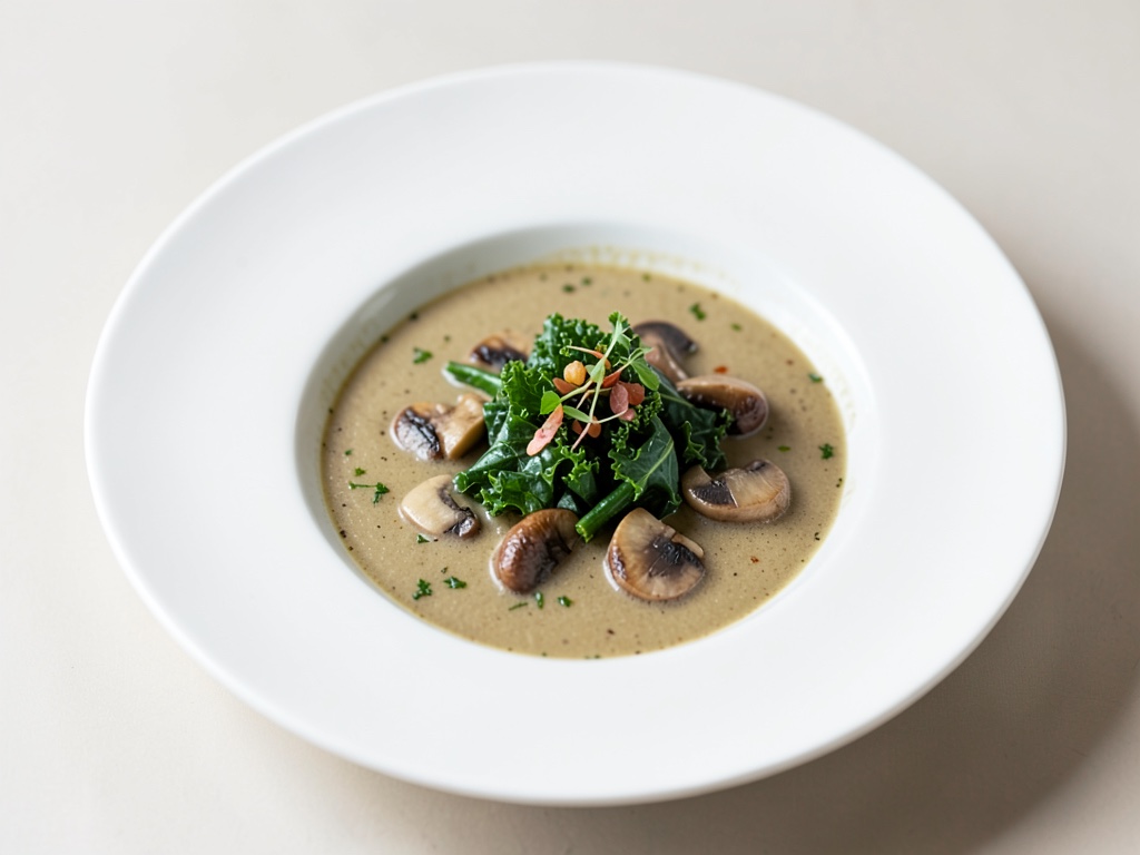 Sopa clara de champiñones con col rizada