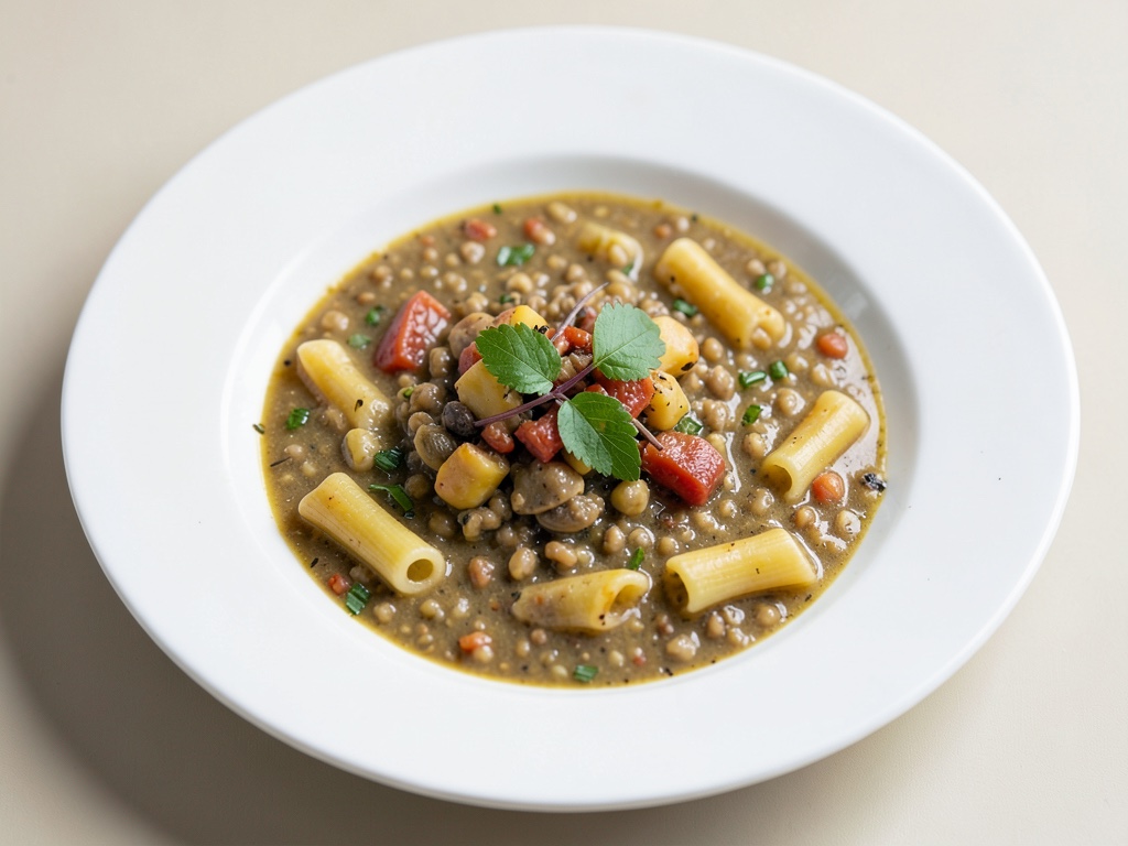 Sopa ligera de verduras con lentejas y fideos