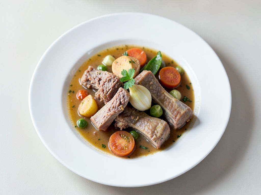 Sopa clara de verduras con dos tipos de albóndigas