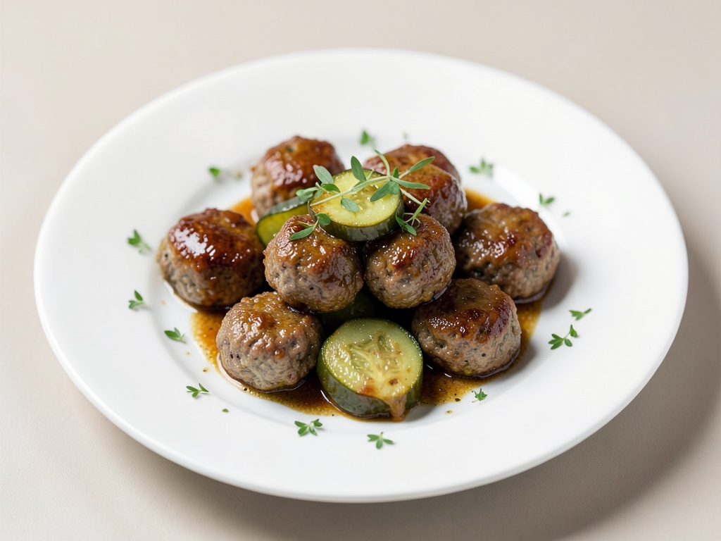 Polpette di carne con cetrioli stufati