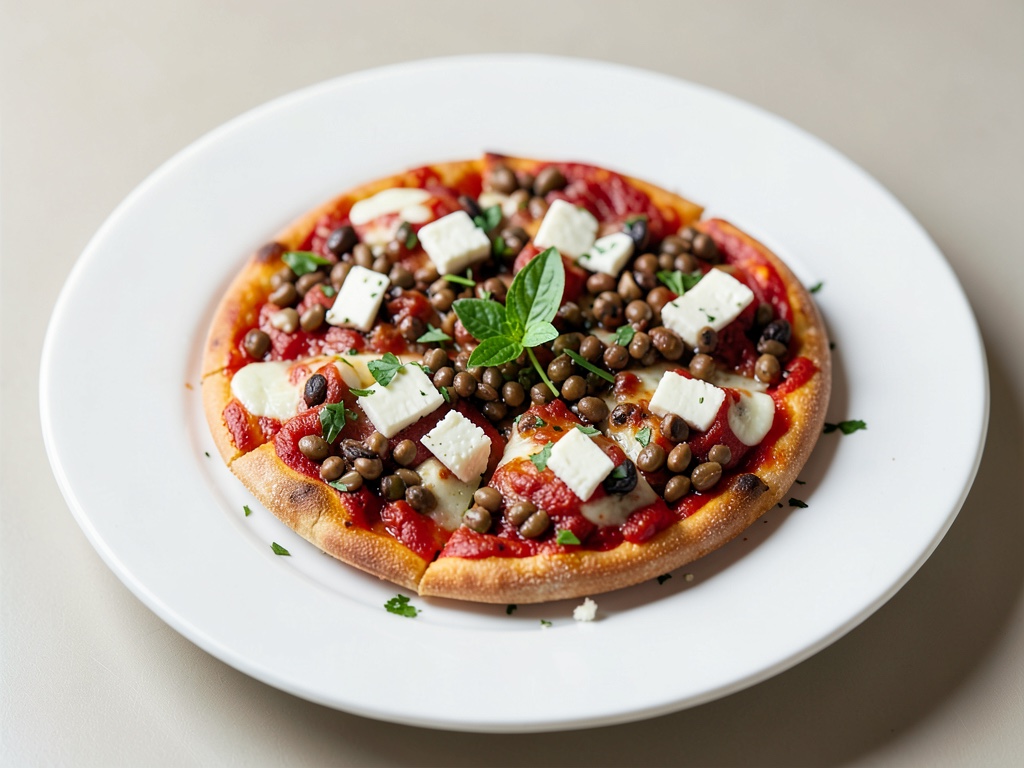 Mini pizzas con lentejas y queso feta