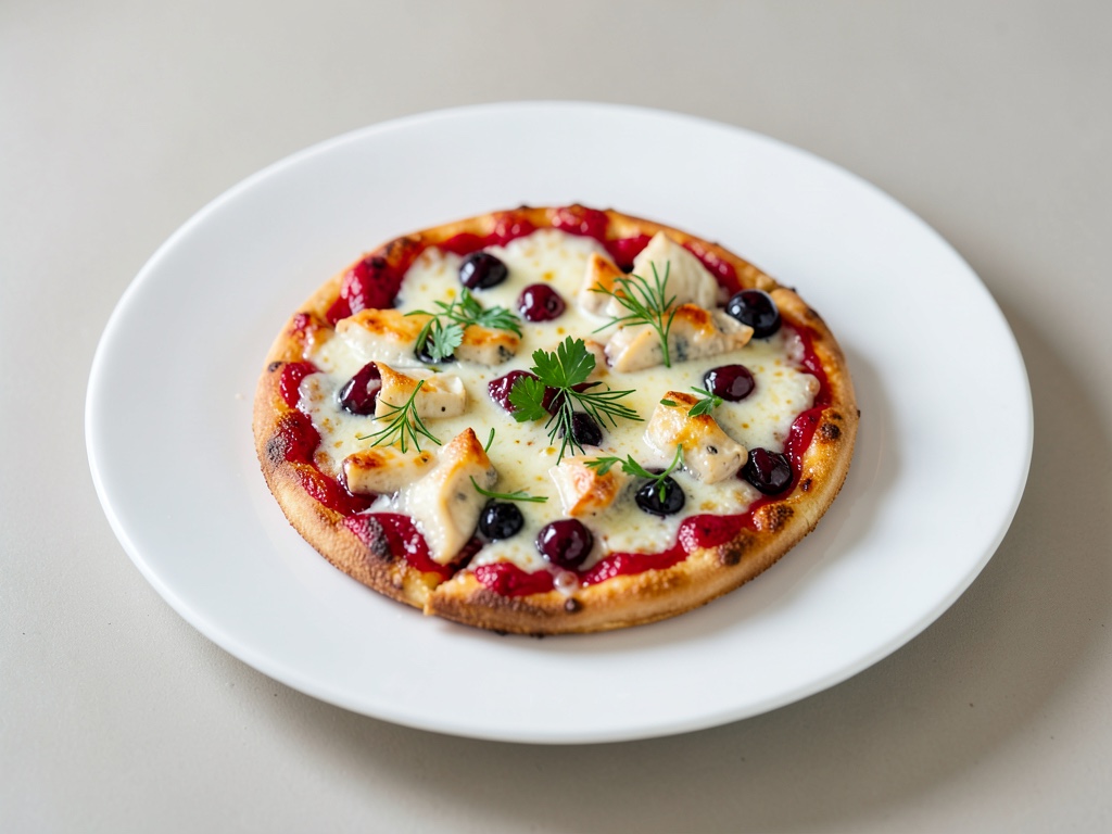 Mini-pizze con pollo e mirtilli rossi