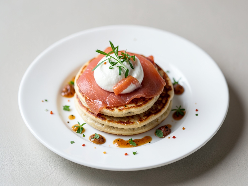 Piccole cialde russe con salmone affumicato e panna acida