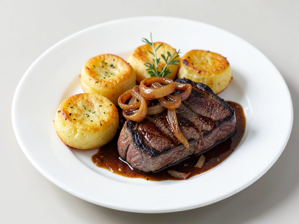 Mini Yorkshire Pudding con bistecca di manzo e cipolle caramellate